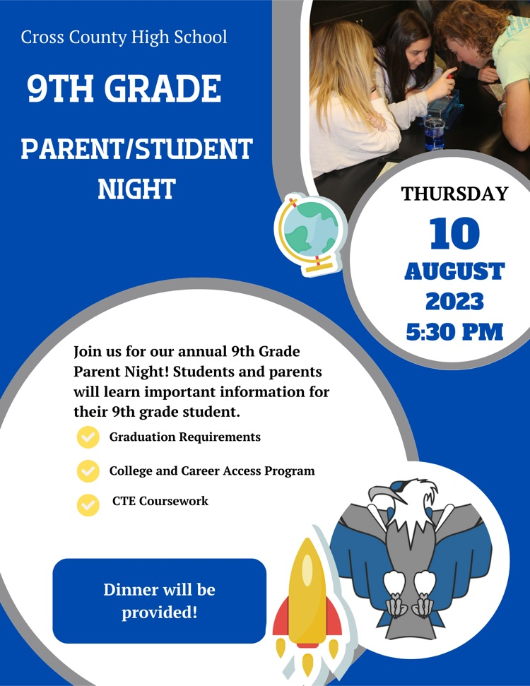 9th grade parent night August 10 