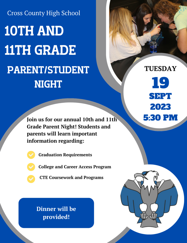10th and 11th Parent Night, Sept 19 at 5:30